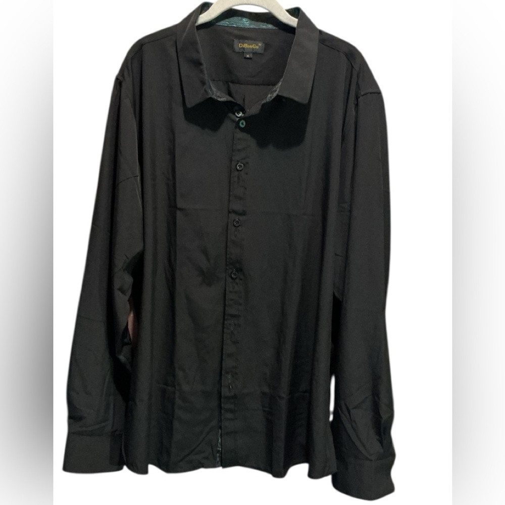 DiBanGu Men’s Black Silk Like Fabric Casual Shirt